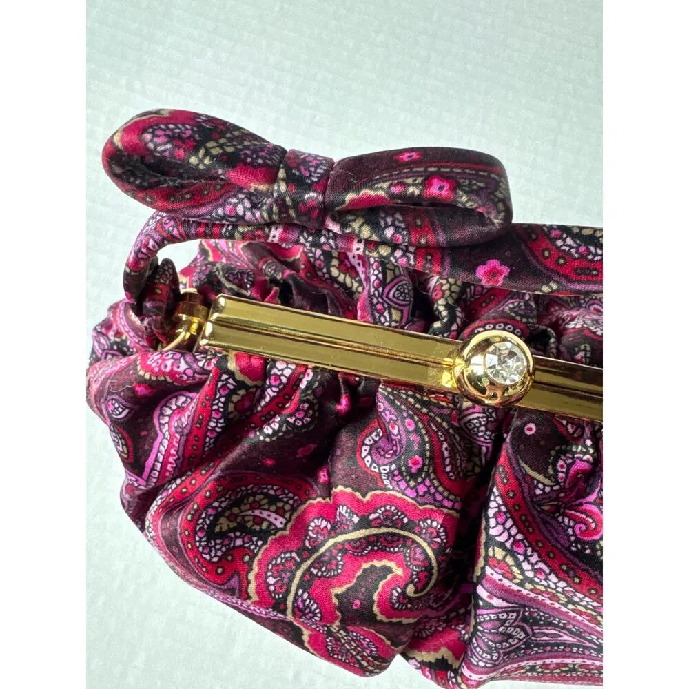 Retro Paisley Ann Taylor Loft Evening Bag Gemstone kiss opening Bow handle - Image 2