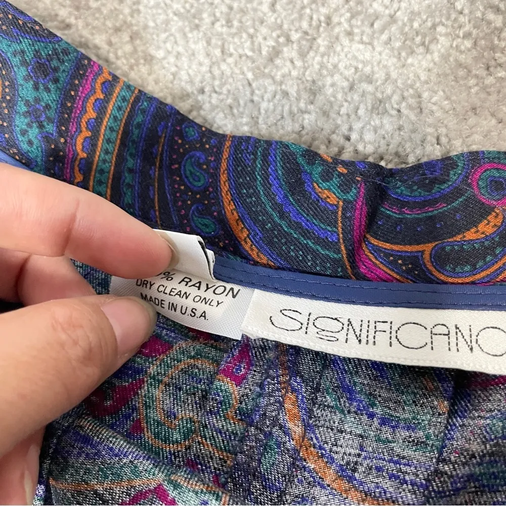 Vintage 80s/90s Women's Purple Paisley Pleated Midi Skirt with pockets Size 12 - Image 6