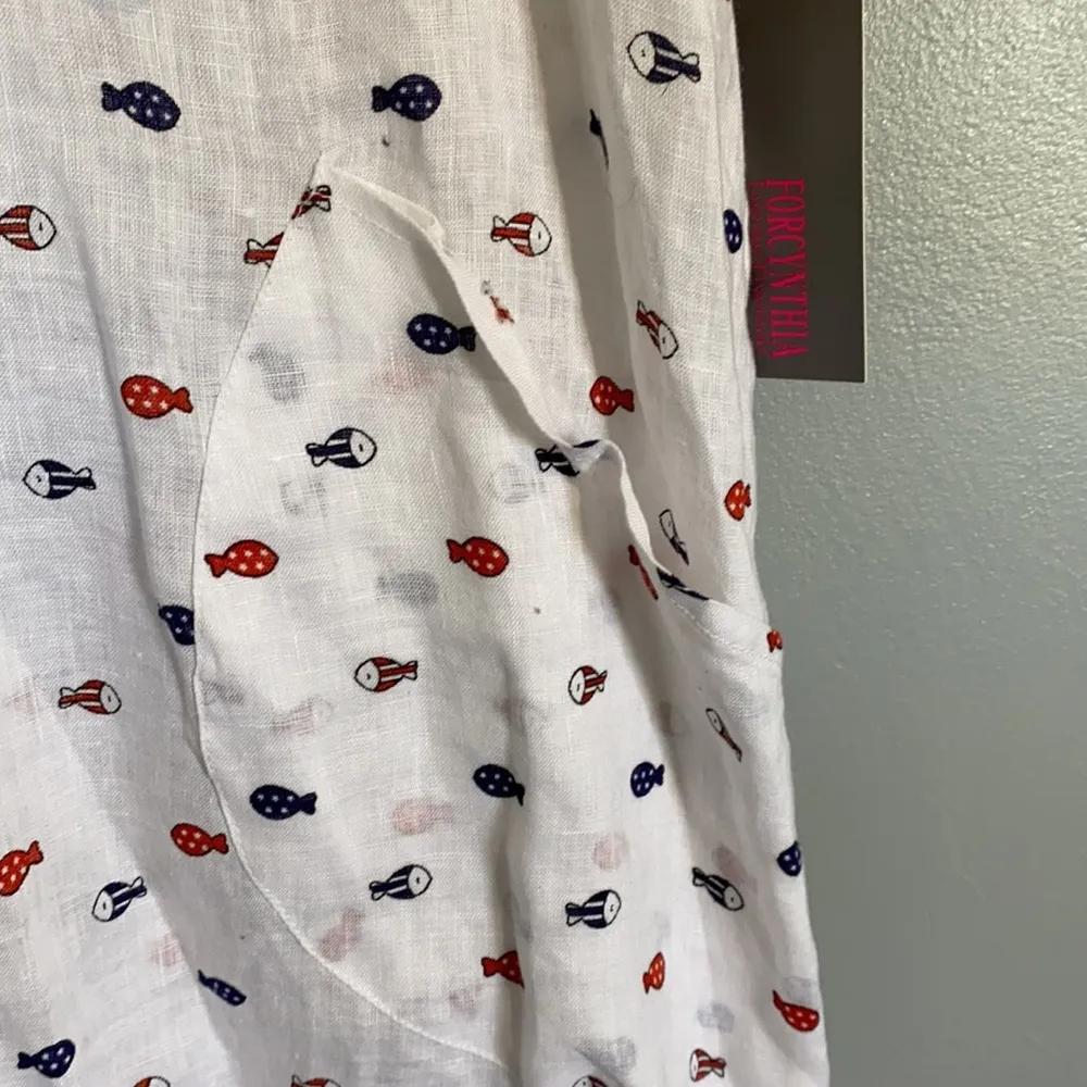 Forcynthia Beachwear Fish Linen Hooded Coverup, Large White - Image 3