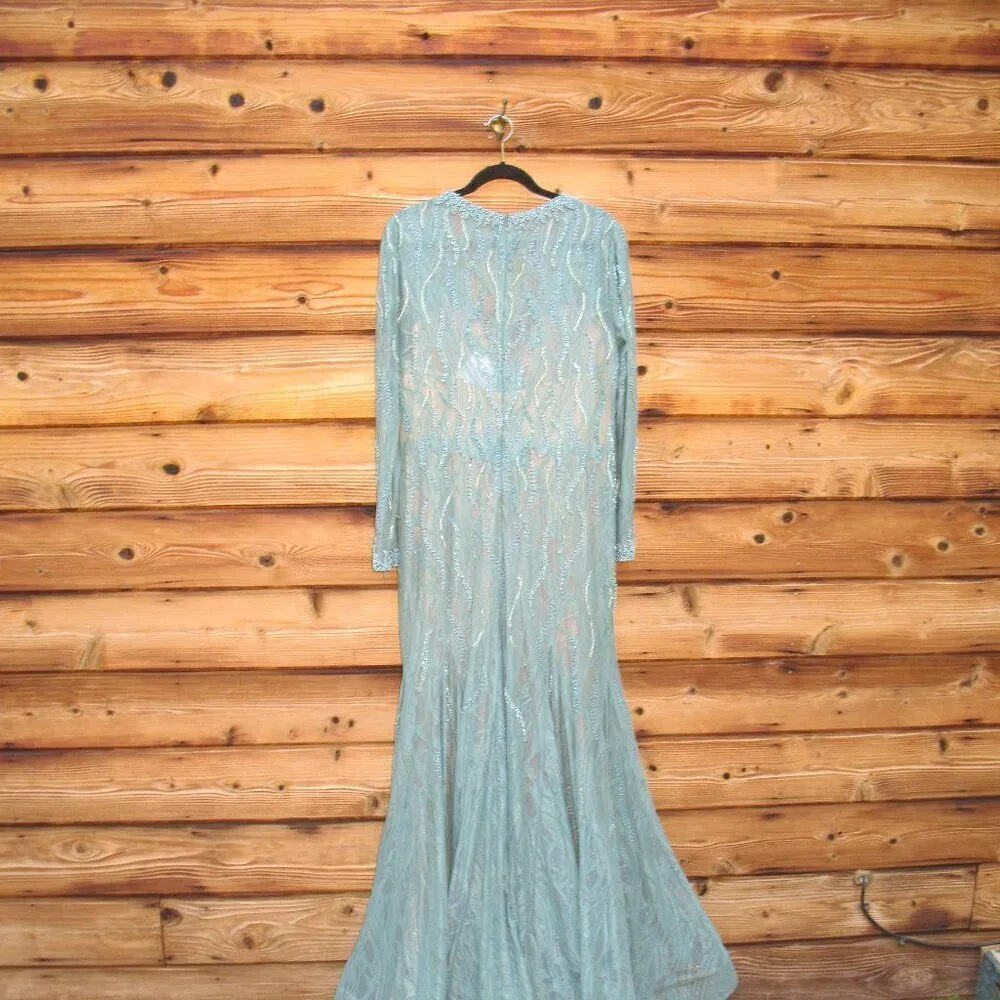 Mac Duggal 79291 Womens BEADED ILLUSION LONG SLEEVE PLUNGE NECK GOWN - Image 11