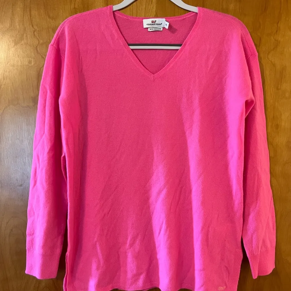 Vineyard Vines Pink Wool Cashmere Long Sleeve V-Neck Pullover Sweater Womens XS - Image 2