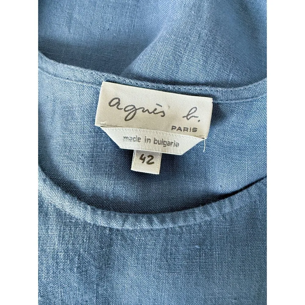 Agnes B Linen Short Sleeve Caftan Dress in Sky Blue Size 42/ US 10 - Image 6