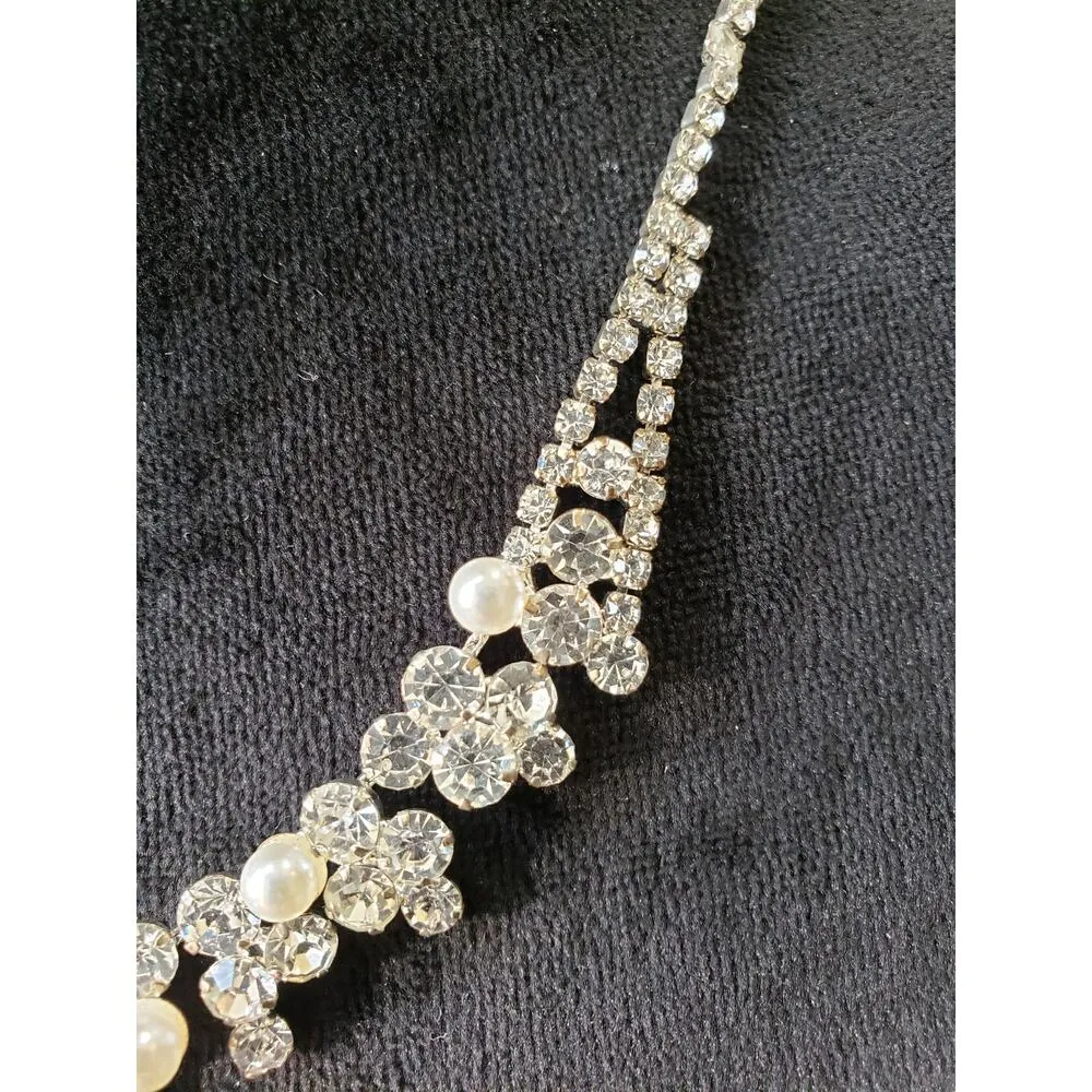 Women's Gold & White Glass Crystal Rhinestone Prong Set Necklace - Image 4