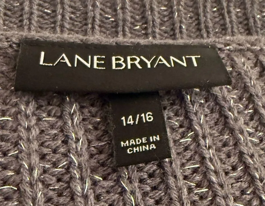 Lane Bryant Grey Metallic Beaded Knit Crochet Style Sleeve Sweater - size 14/16 - Image 6