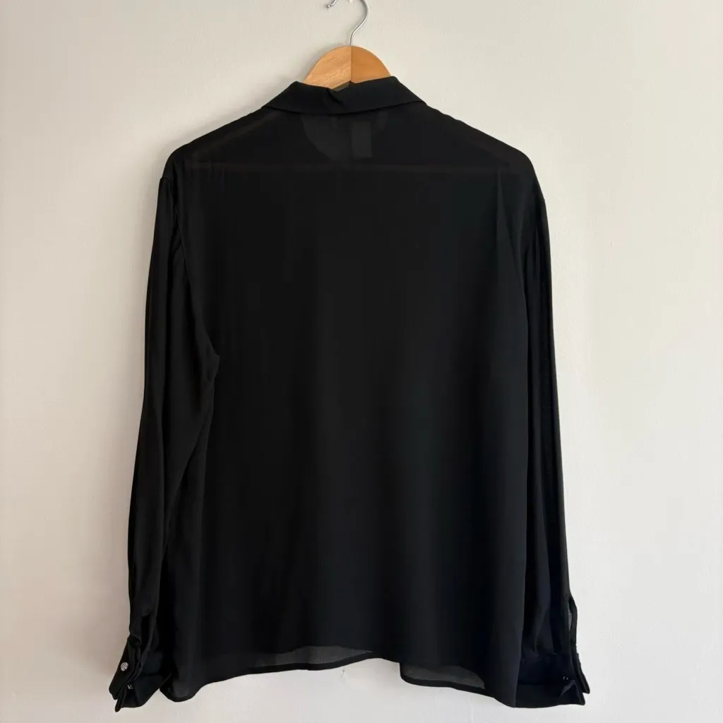 Vintage 90s Jones New York whimsigoth black sheet long sleeve collared top 10 - Image 3