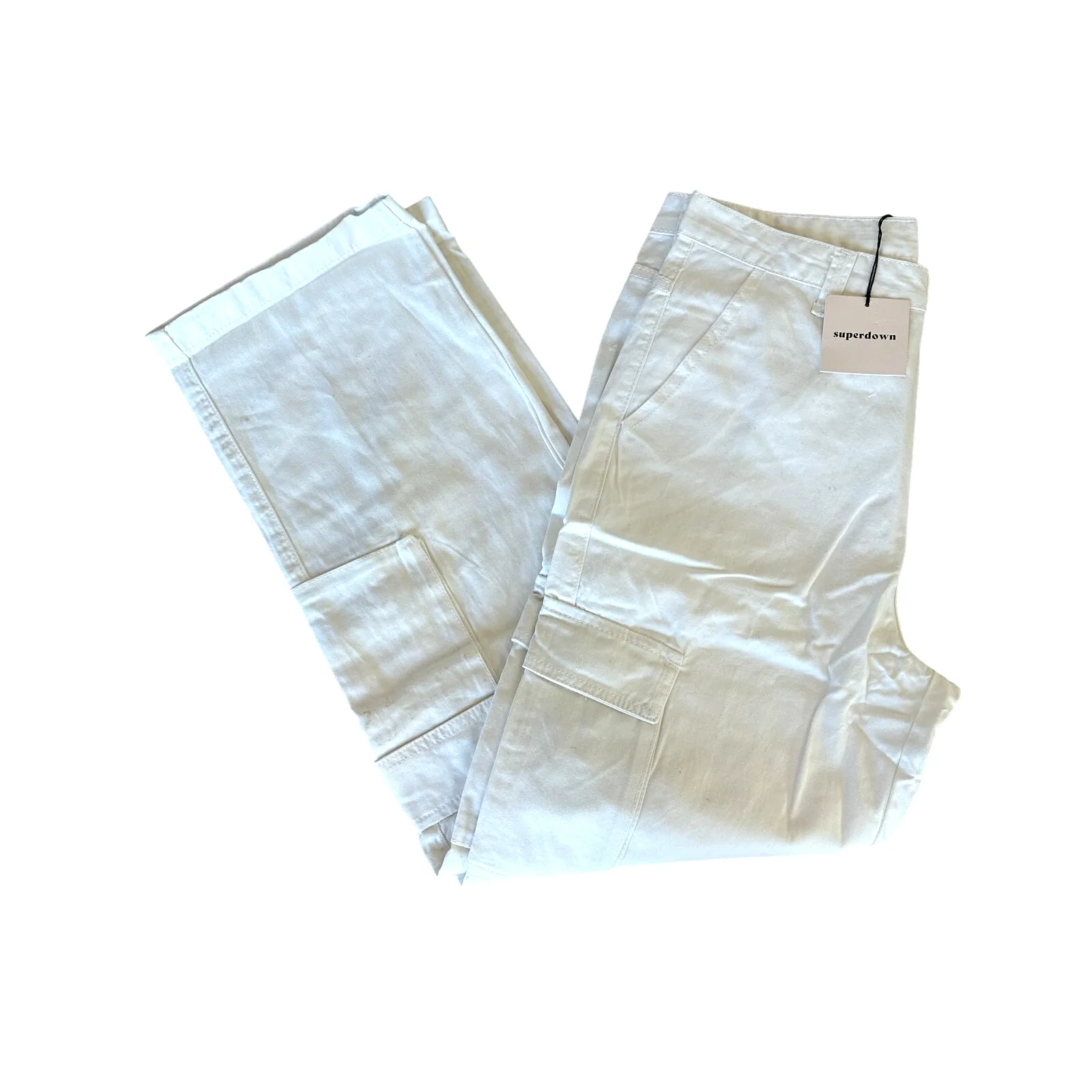 Superdown White Cargo Pants LARGE Baggy Wide Leg Streetwear Revolve $88 NEW - Image 4
