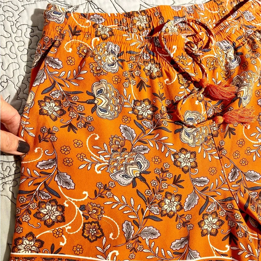J. JILL Zinnia Orange Floral Tie Waist Boho Wide Leg Shorts Women’s Small💛 - Image 5