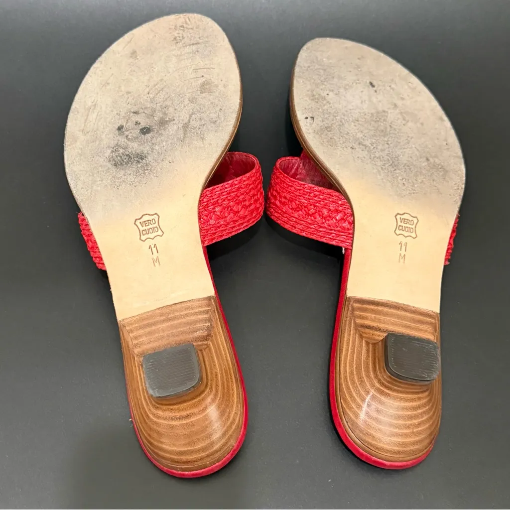 ERIC JAVITS Red Patent Leather Woven Strap Thong Low Heel Sandals Size 11 M - Image 8