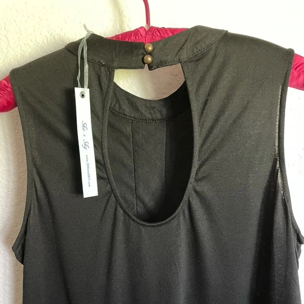 She+Sky Keyhole back Black sleeveless Empire waist Mini Dress NEW size M - Image 4