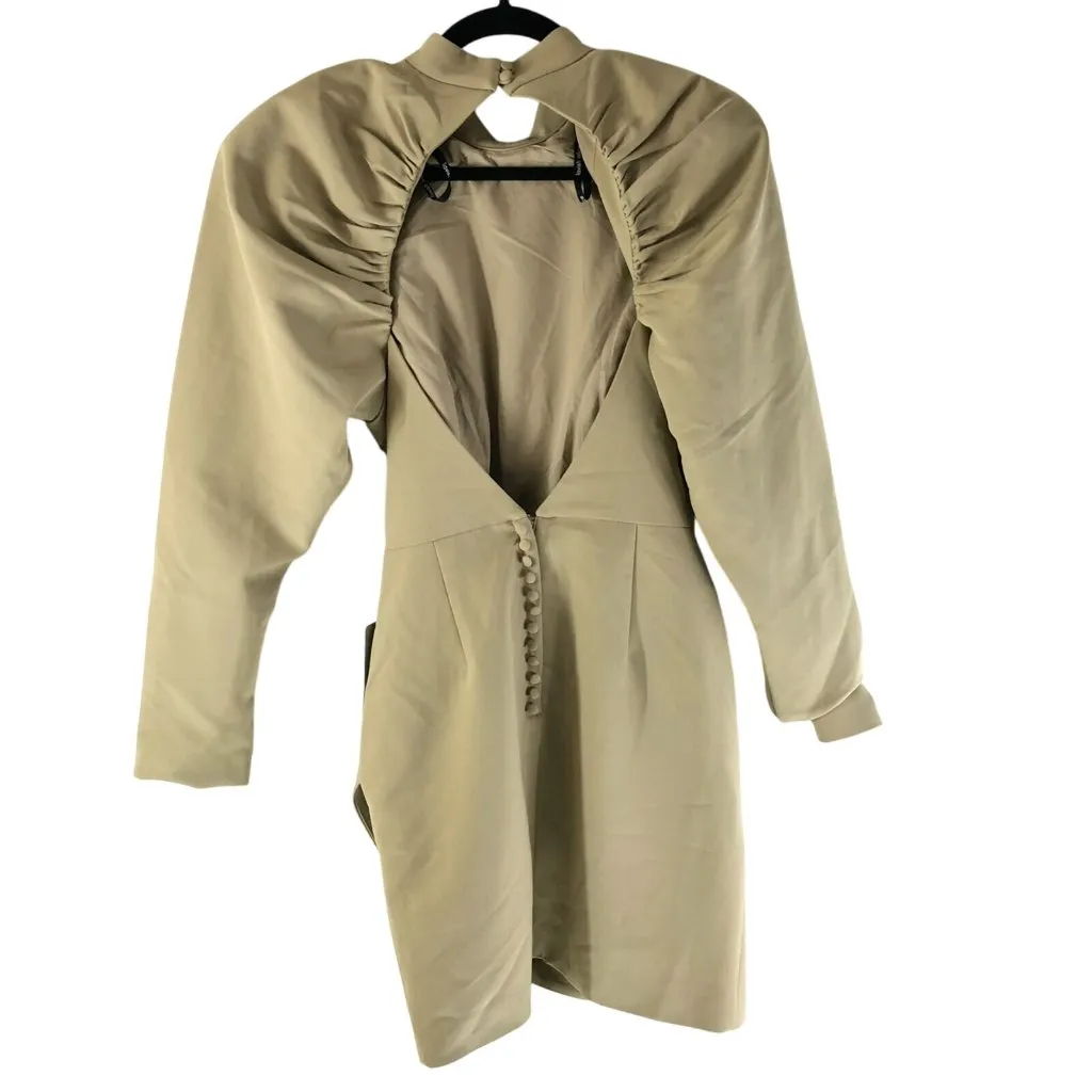 Lavish Alice High Neck Pleated Raglan Mini Dress Open Back Belted Beige 6 - Image 2