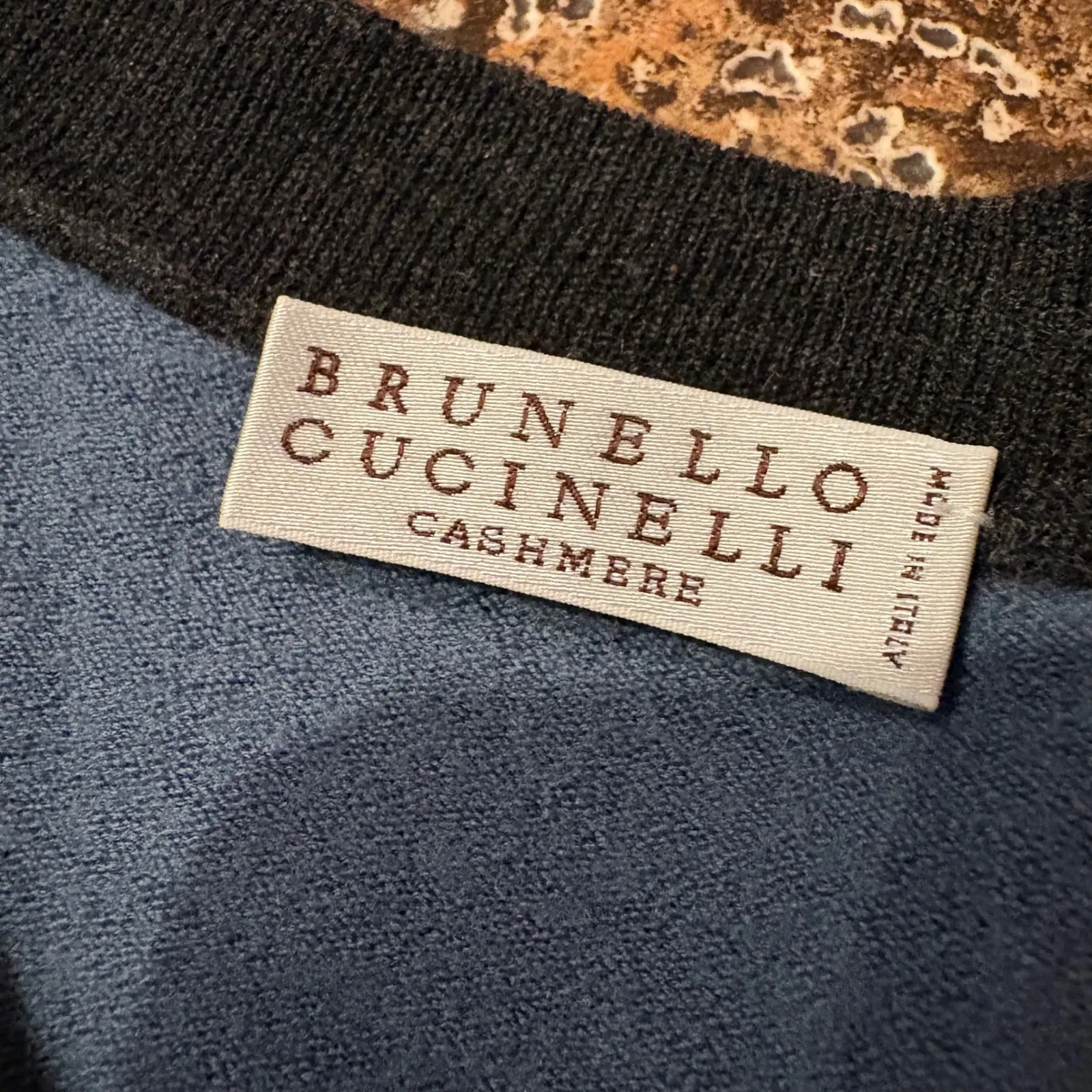 BRUNELLO CUCINELLI Blue Wool Cashmere Blend V-neck Sweater Size Small - Image 2