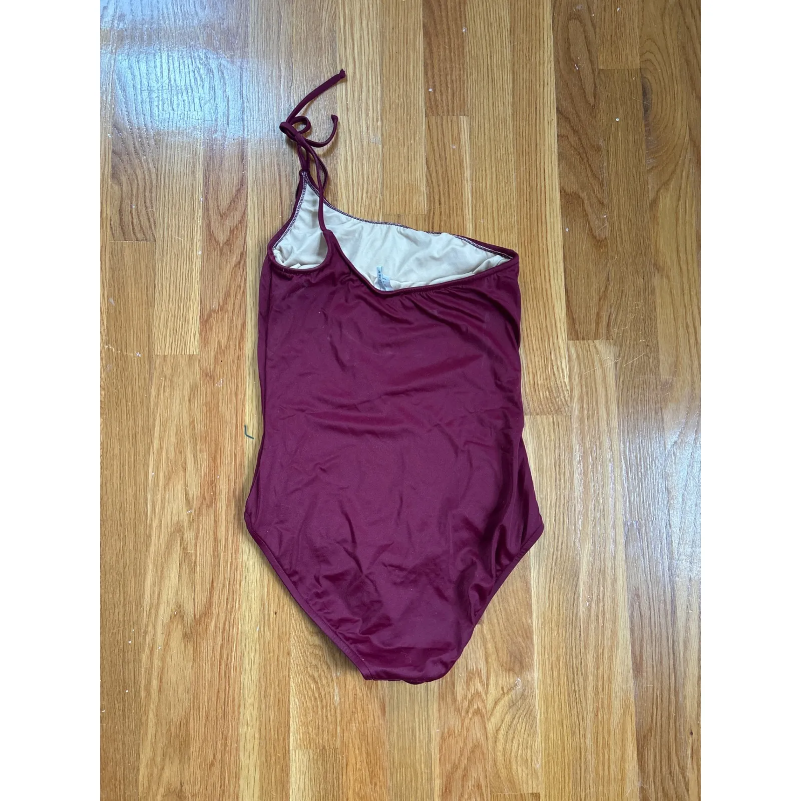 J.Crew One Shoulder Swimsuit Burgundy Tie Strap Lined Bathing‎ Suit Purple Size 6 - Image 5