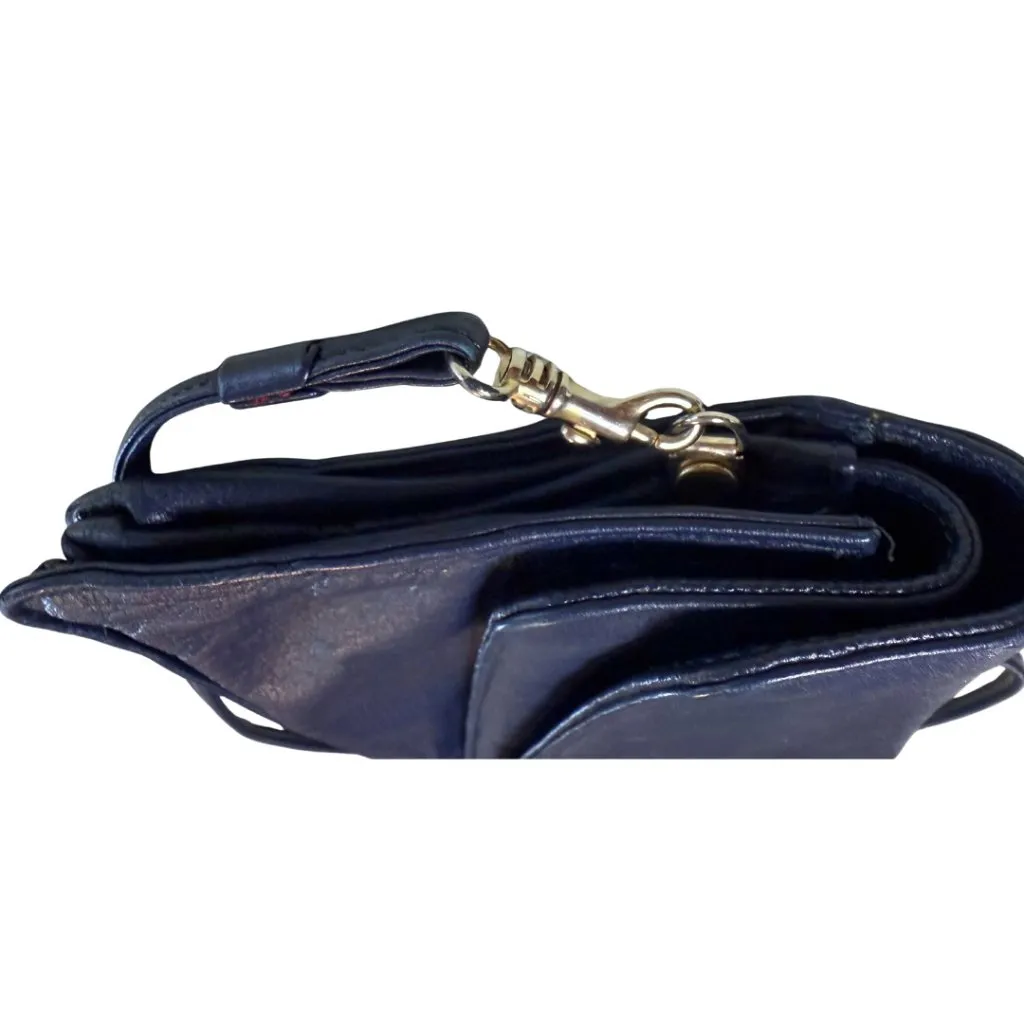 Vintage 1980's Leather Envelope Purse Navy Double Flap Au Courant Collection Blue - Image 10