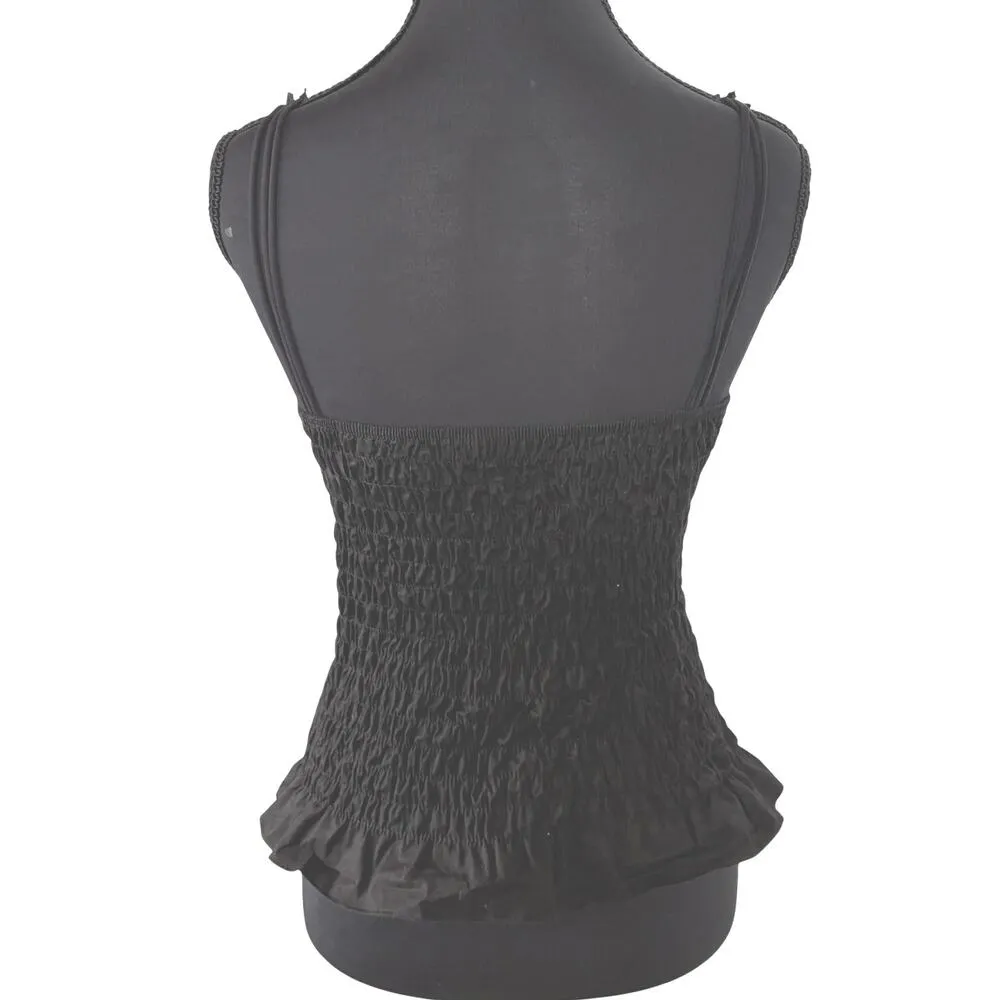 Sexy Witch Black Faux Lace Up Whimsigoth Coquette Dark Fairy Smocked Back Tank - Image 3