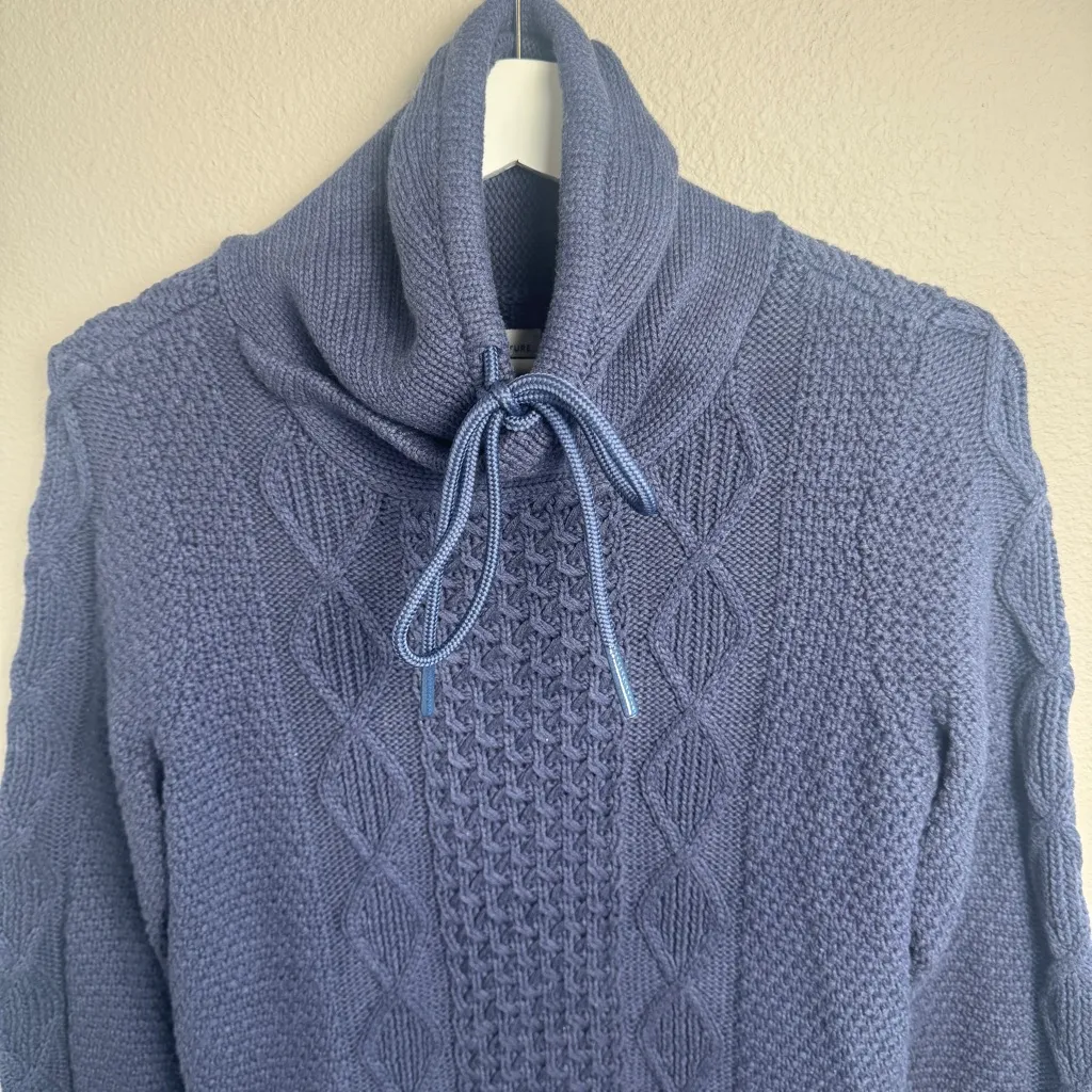 LL Bean Signature Sweater Women L Blue Cotton Funnel Neck Chunky Pocket Tunic Size L - Image 9