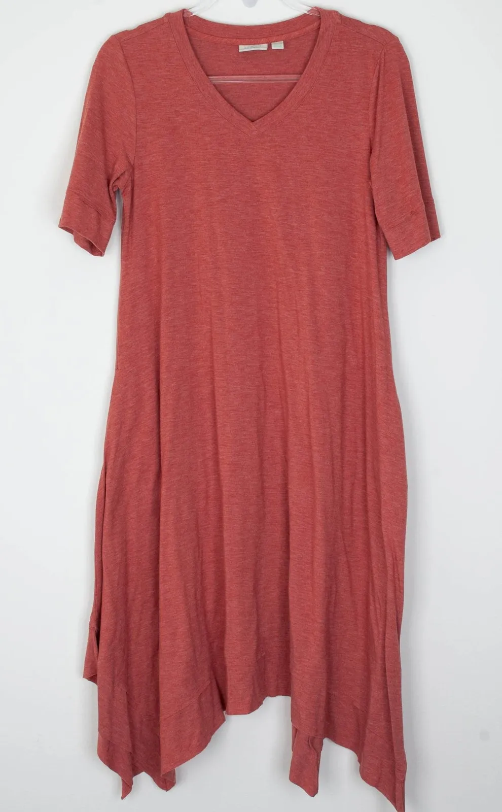 LOGO Lounge by Lori Goldstein Womens V Neck Asymmetric Midi Dress Size S Orange - Image 1