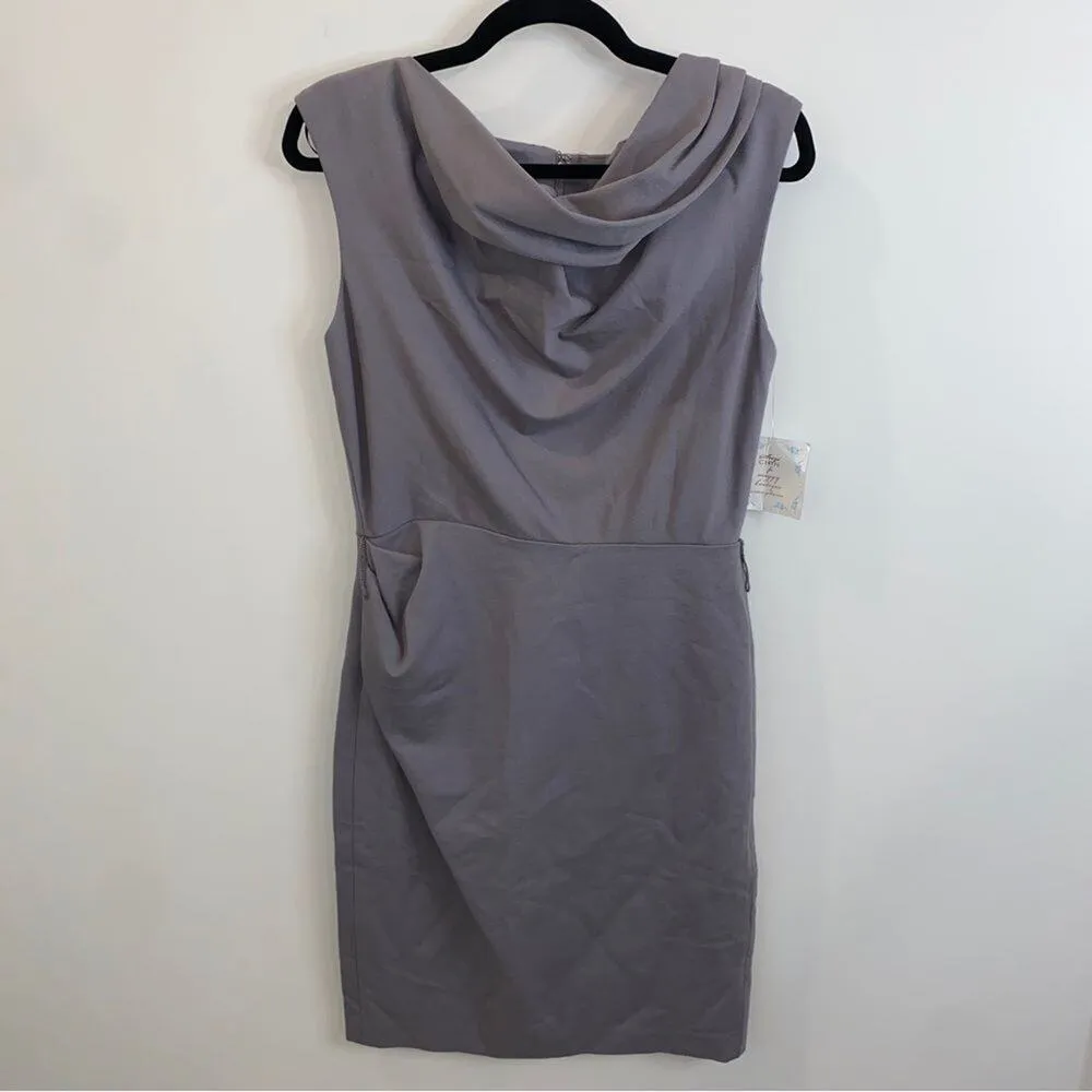 Suzi Chin Steel Gray Drape Classic Cowl Neck Sleeveless Sheath Dress Size 8 - Image 2