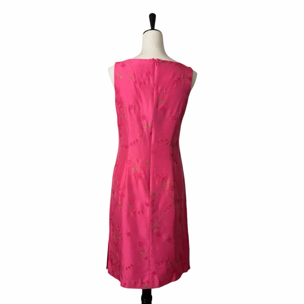 Harold’s Vintage Pink Floral Embroidered Sleeveless Silk Dress Women’s Size 4 - Image 4