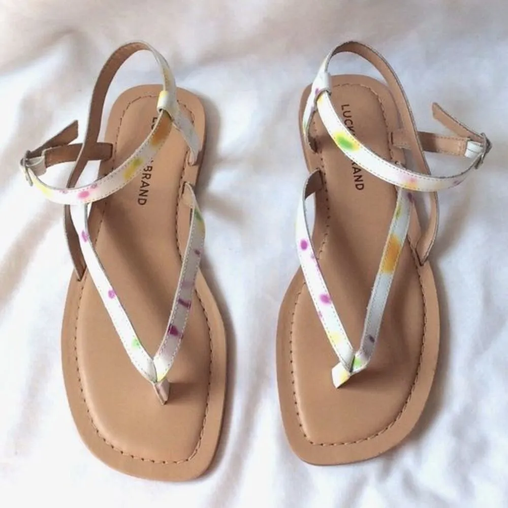 Lucky Brand Strappy Flat Sandal Bylee White Floral Slingback Sz 8.5 - Image 2