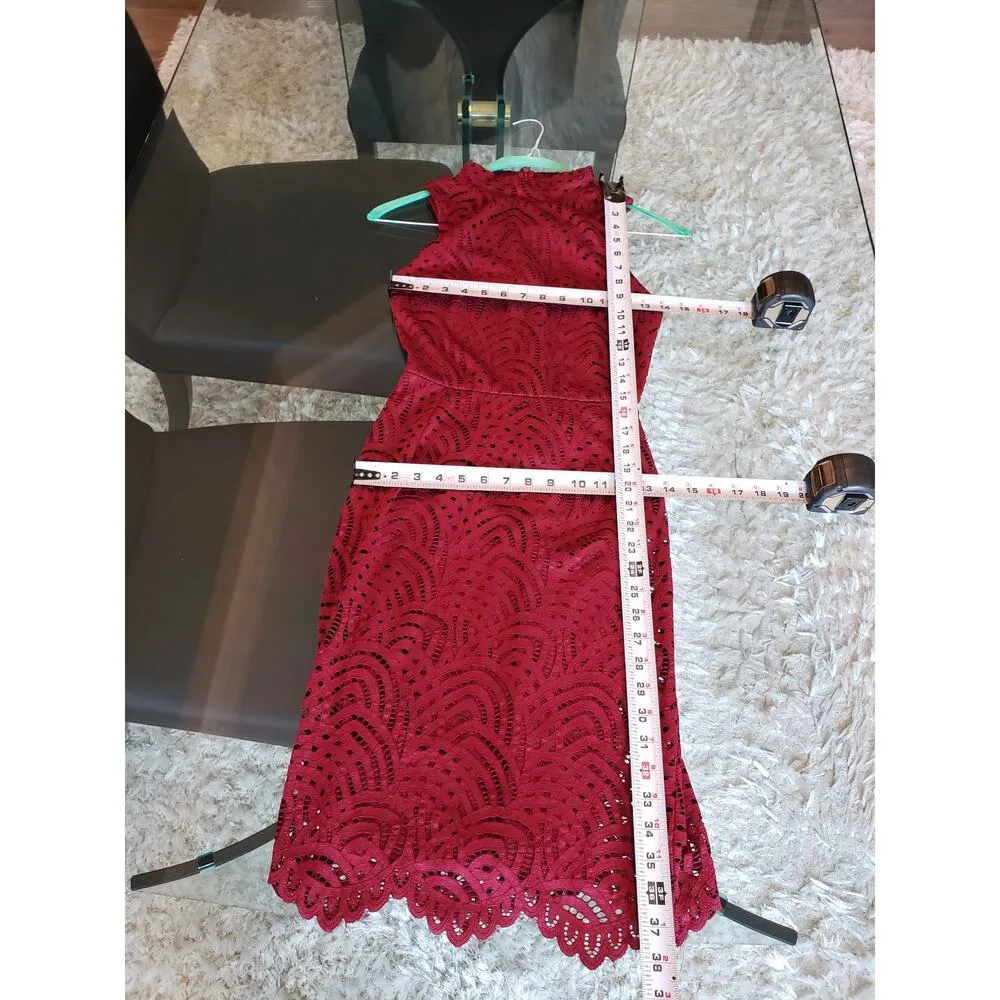 Bar III Bodycon Dress Women Small Burgundy Crochet Sleeveless Mock Neck Back Zip - Image 7