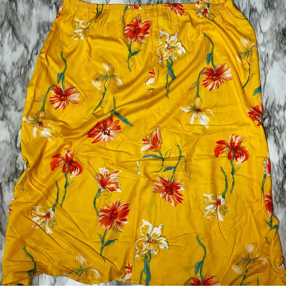 Vintage Vibrant Floral Yellow Maxi Skirt 80s 90s Made in USA Flowercore Flowy Size 26 - Image 6