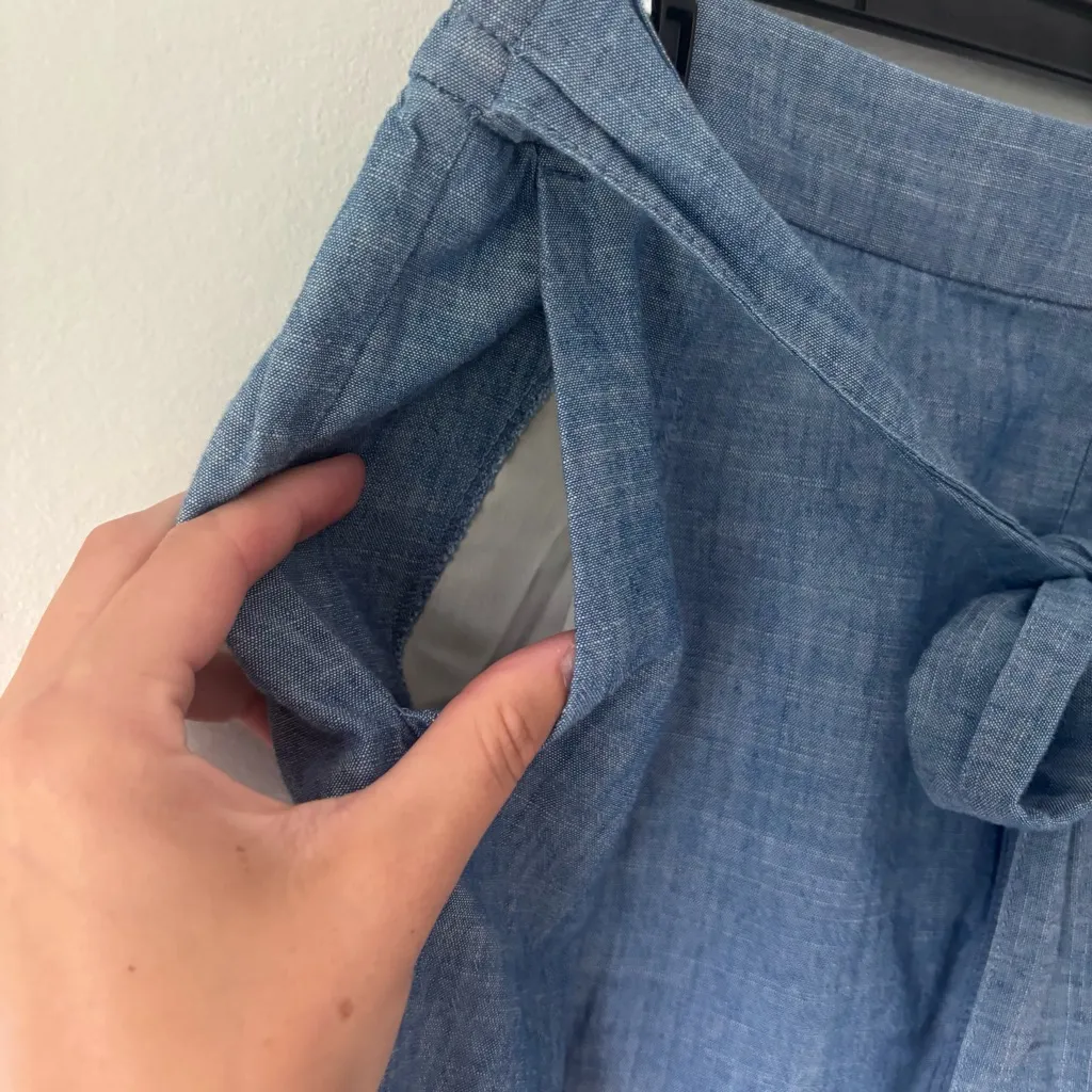 J. Crew Tie Waist Shorts Chambray Cotton Blue Denim Preppy  High Waist - Image 5