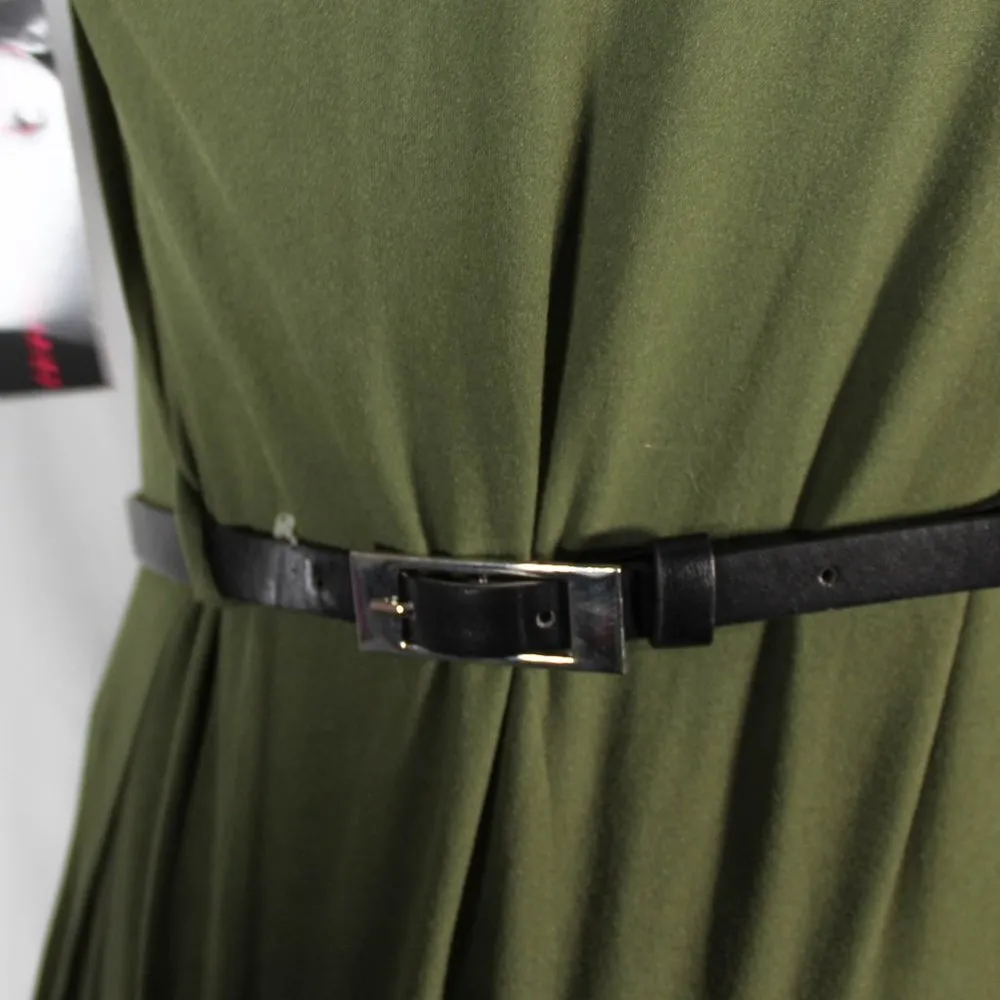 Casual Neutral Olive Toned Green Dress with Black Leather Belt NWT - Image 6
