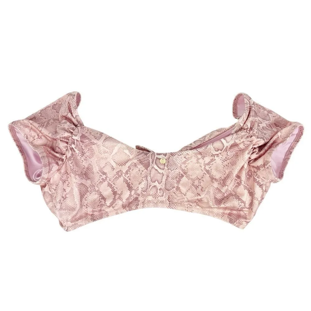 Victoria’s Secret Swim Pink Snakeskin Off Shoulder Tie Front Bikini Top Large - Image 2