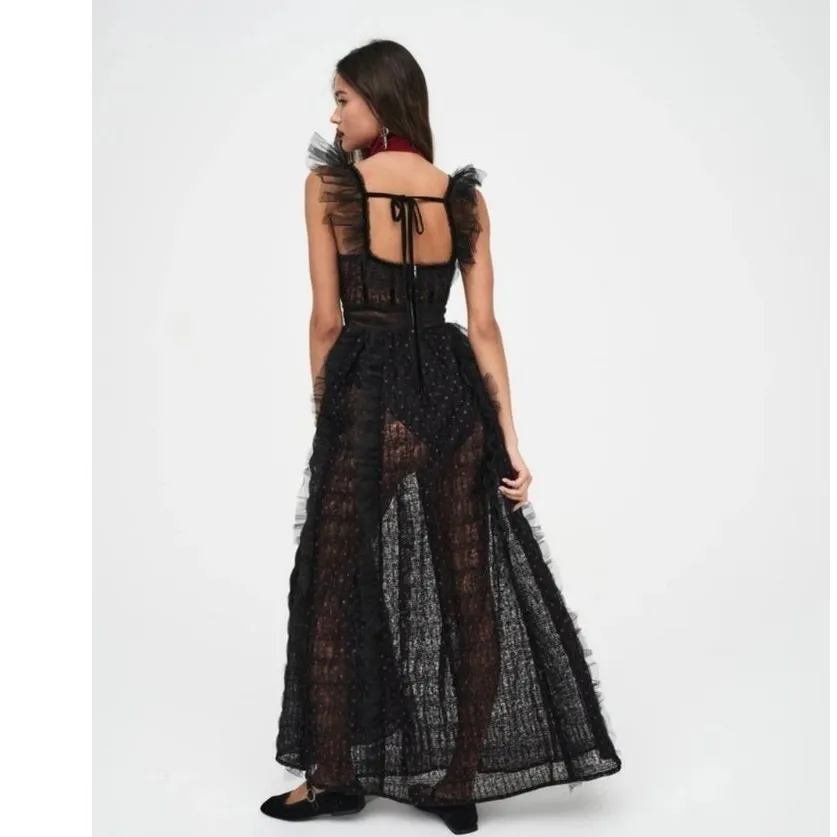 FOR LOVE AND LEMONS Black Mesh Polka Dot Janelle Ruffled Dress size Small nwt - Image 2