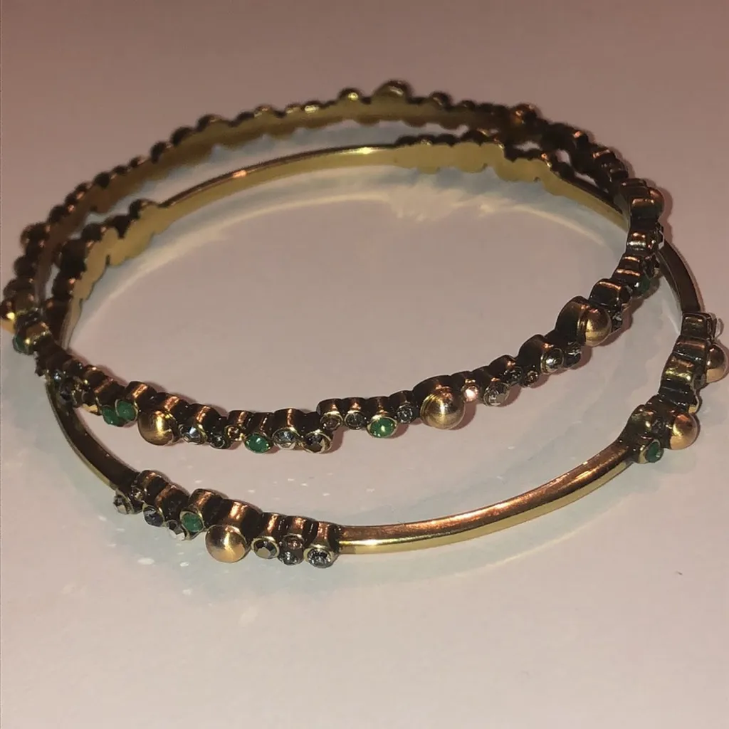 Brass Tone CZ Rhinestones Boho Bangle Bracelets - Image 3