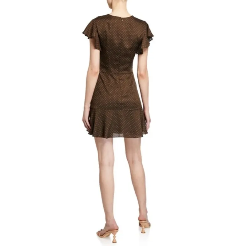 Alexis Benza Flutter-Sleeve Short Chocolate Brown Dot Mini Dress Womens XS - Image 2