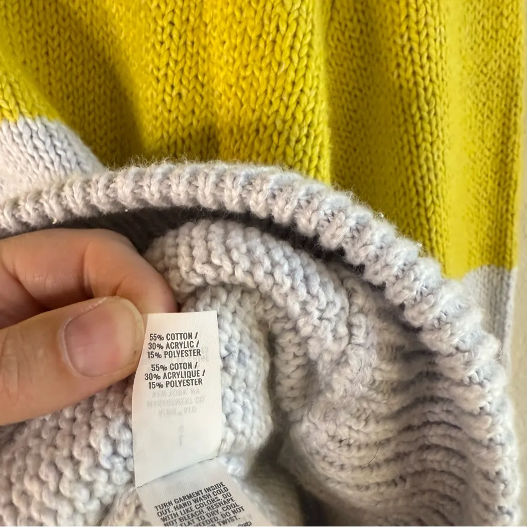 Aerie Oh So Soft Mock Neck Yellow Stripe Chunky Sweater Size Large - Image 4