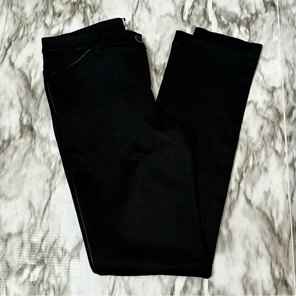 Black Skinny Pants with Sleek Design Paris Design Faux Leather Piping Tuxedo Size L - Image 10