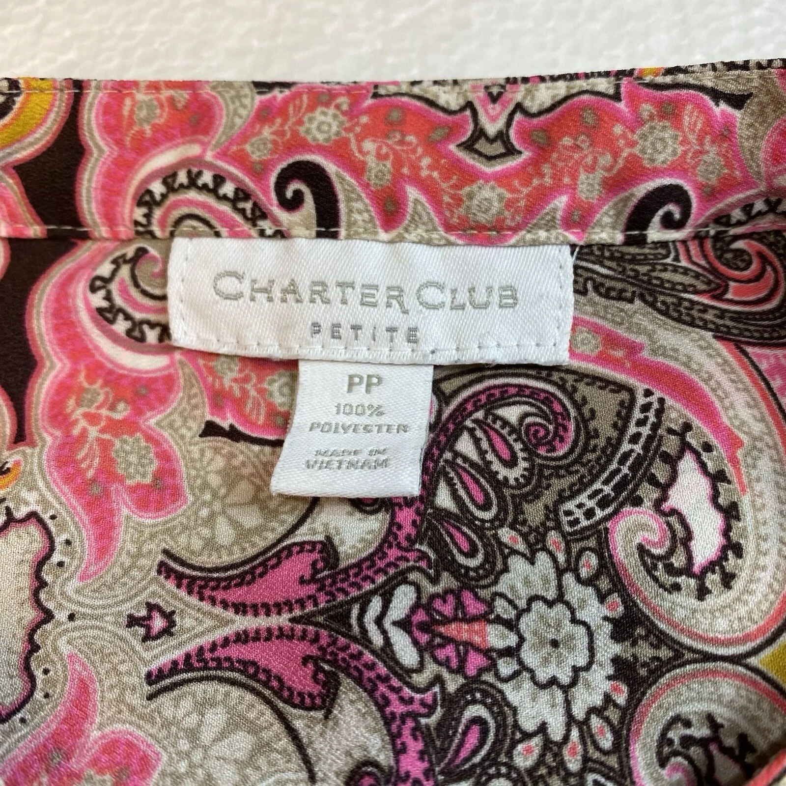 Charter Club Button Up Pink Paisley Size PP (Small) Long Sleeve Roll Tab Blouse - Image 6