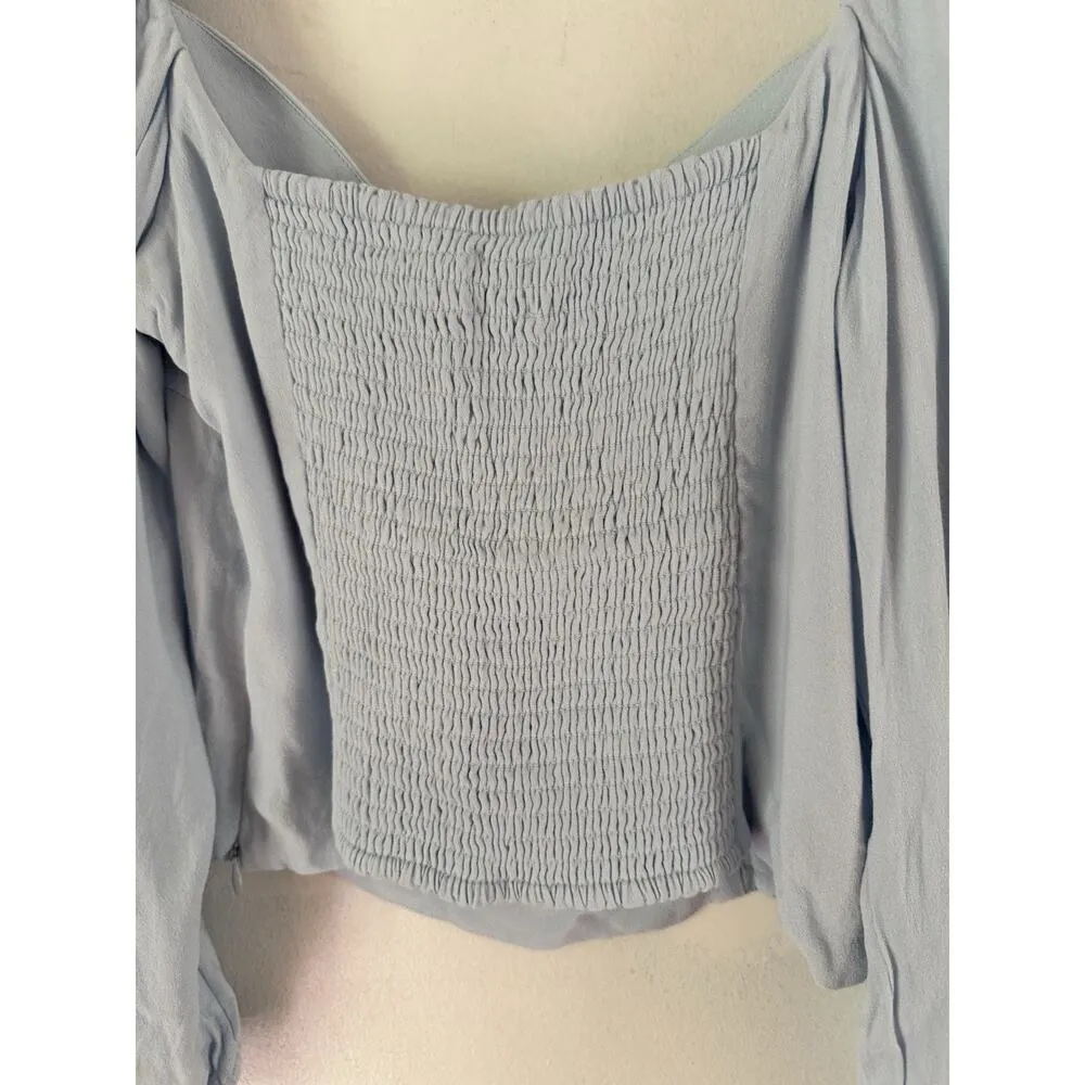 Wilfred Aritzia Novella Puff Sleeve Peasant Blouse Blue Sz XL - Image 6