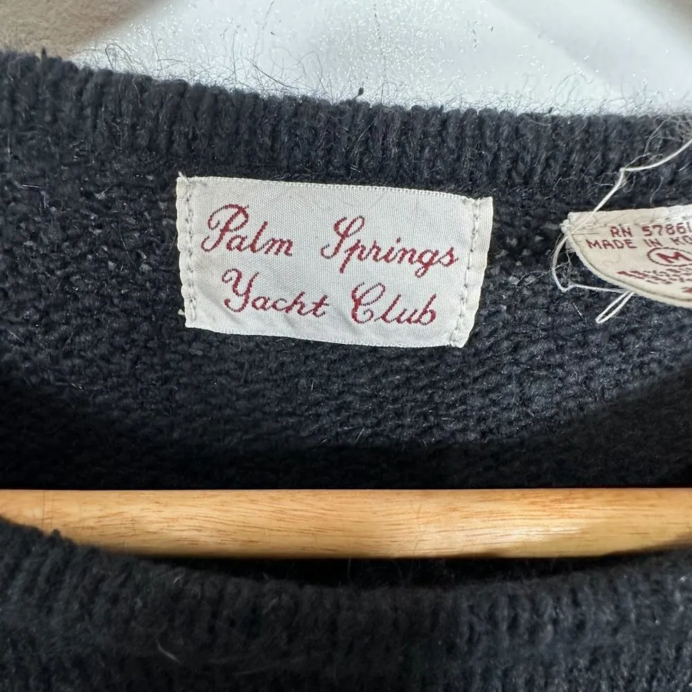 Vintage 80s Womens Sweater Christmas Palm Springs Yacht Club Sequin Bows Black Size M - Image 8