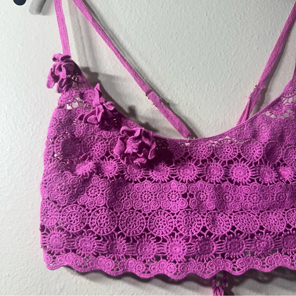 NWOT Free People Pink Gypset Crochet Lace Longline Bralette Cami Tank Top Size S - Image 4
