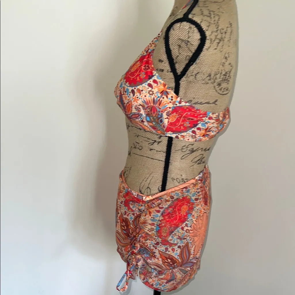 Paisley Halter Bikini with Skirt Red Size XL - Image 7