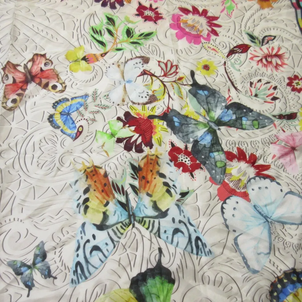 NWT Johnny Was Mitchie Scarf in Multi Butterfly Floral Print Silk Tassel - Image 6