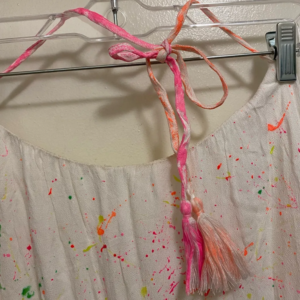 Lulus Womens Paint Splatter Halter Jumpsuit XS White Pastel Pink Green Orange - Image 2