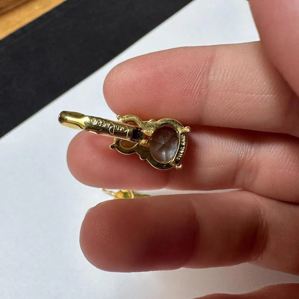 Signed Joan Rivers Gold Tone Blue & Green Rhinestone Lever Back Pierced Earrings - Image 7