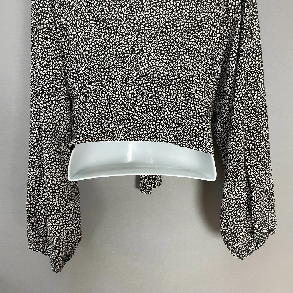 Princess Polly New Mood Top Tie Front Deep V Size 8 Animal Print‎ Balloon Sleeve - Image 10