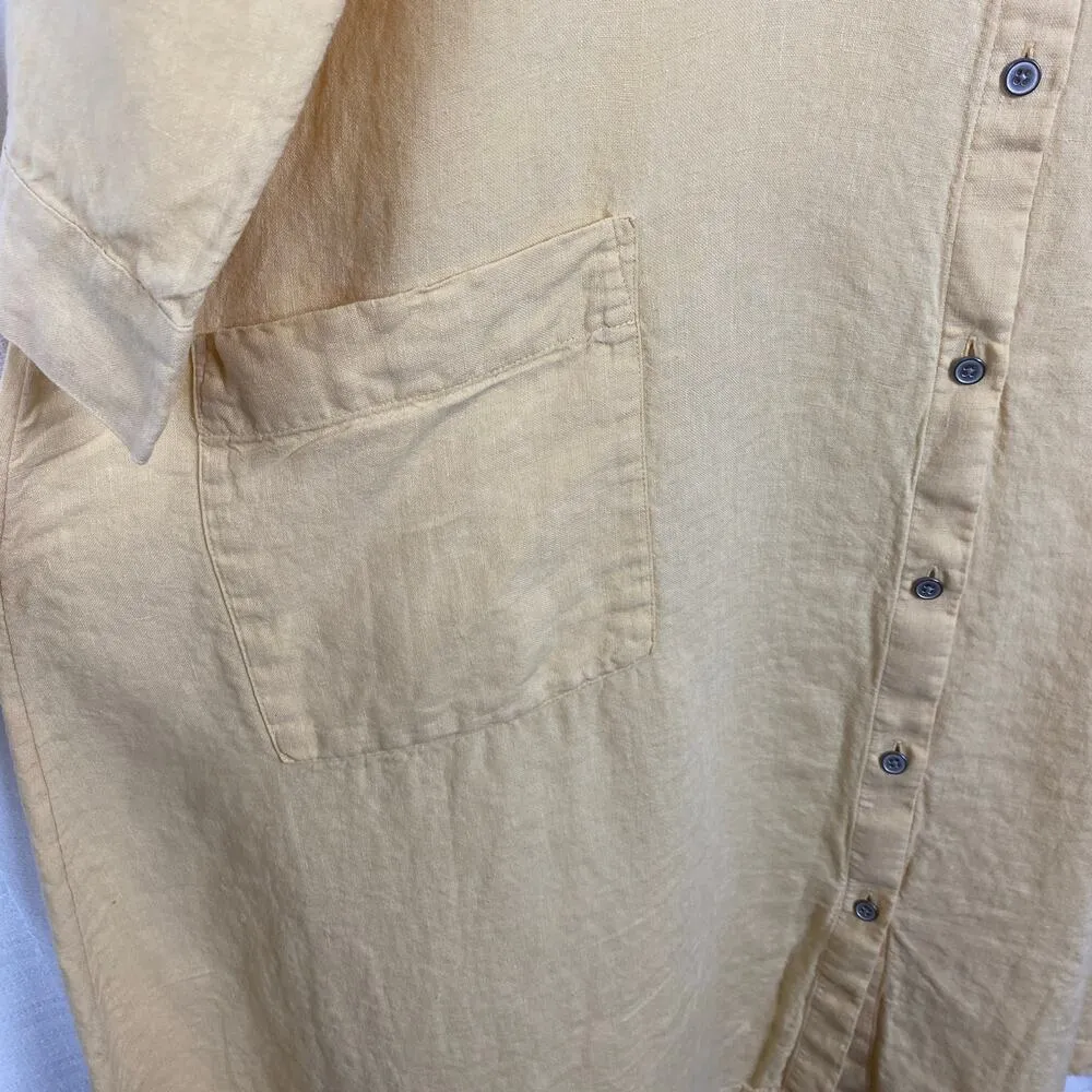 J.Jill Butter Yellow Linen Patch Pocket Button Front Midi Shirt Dress Sz.L Size L - Image 8