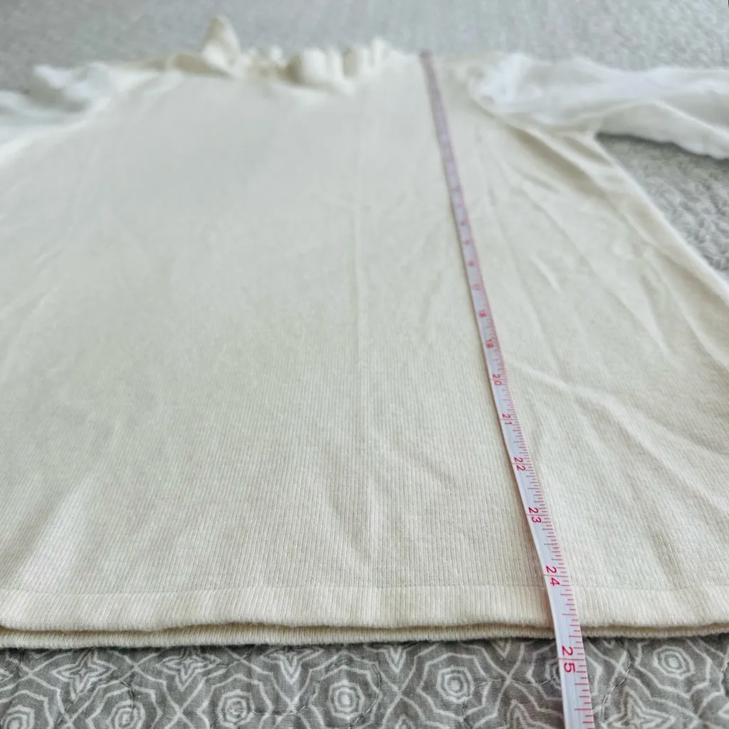 MOTH Anthropologie Ivory Cream Ruffle Sweater Blouse with Sheer Sleeves Size M - Image 8