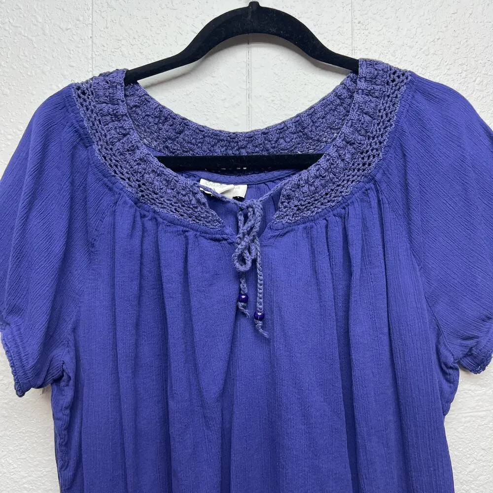 Charter Club Crochet Gauzy Cotton Cottagecore Lightweight Womens Flowy Top 14W - Image 3