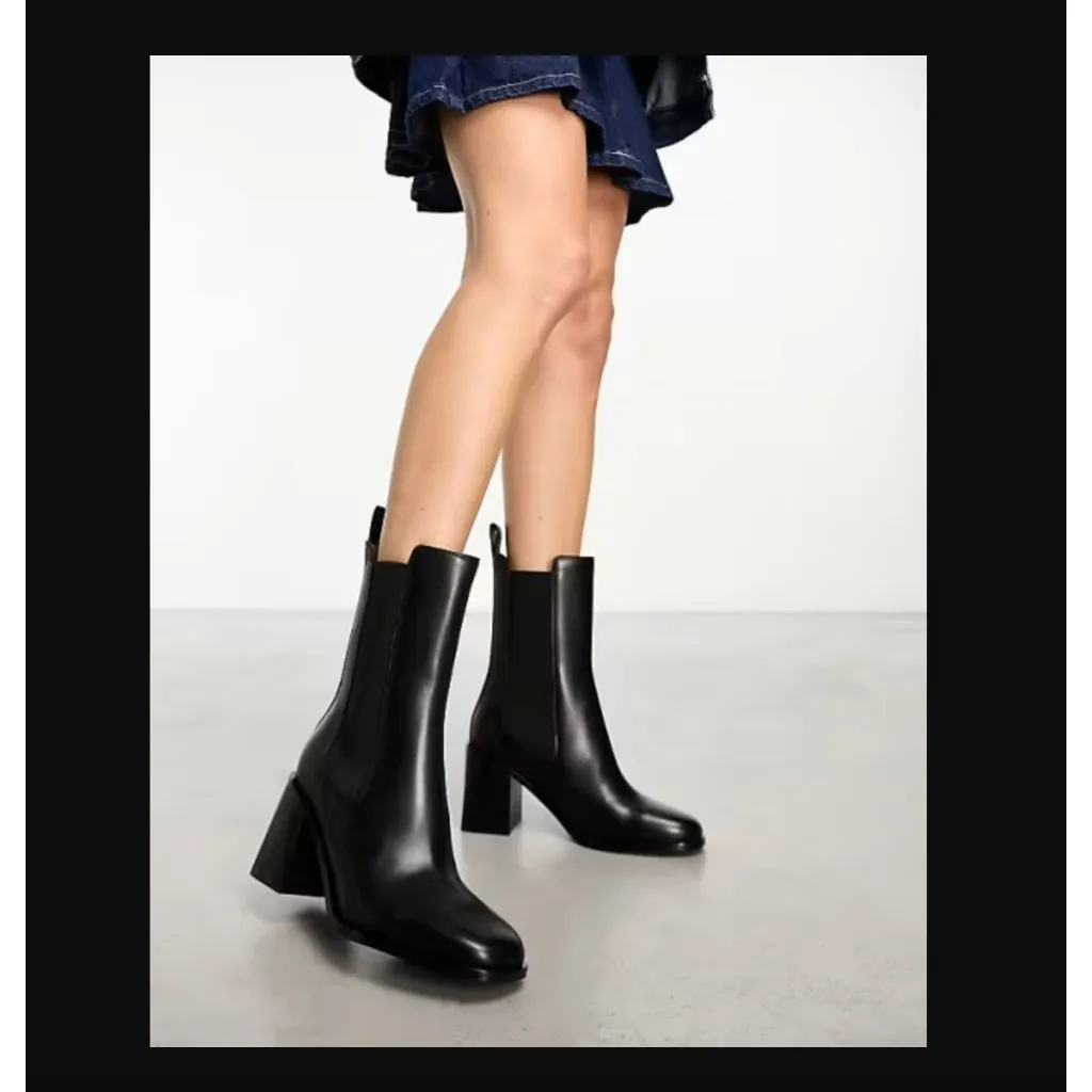 & OTHER STORIES Heeled Square Toe Chelsea Boots Black Womens Size US 5 - Image 2