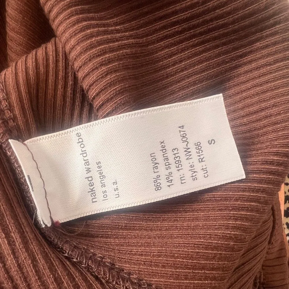 Naked Wardrobe Womens V-Neck‎ Jumpsuit Sleeveless Ribbed Brown Size Small NWT - Image 7