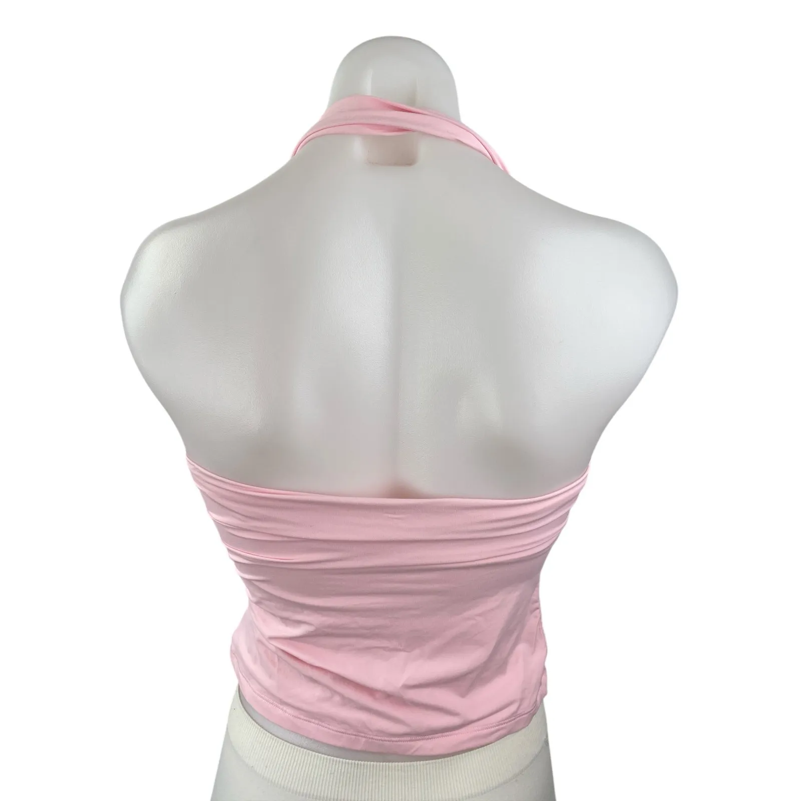 Suuksess Women Pink Halter Open Back Cowl Neck Sleeveless Blouse Crop Top Size M Size M - Image 2
