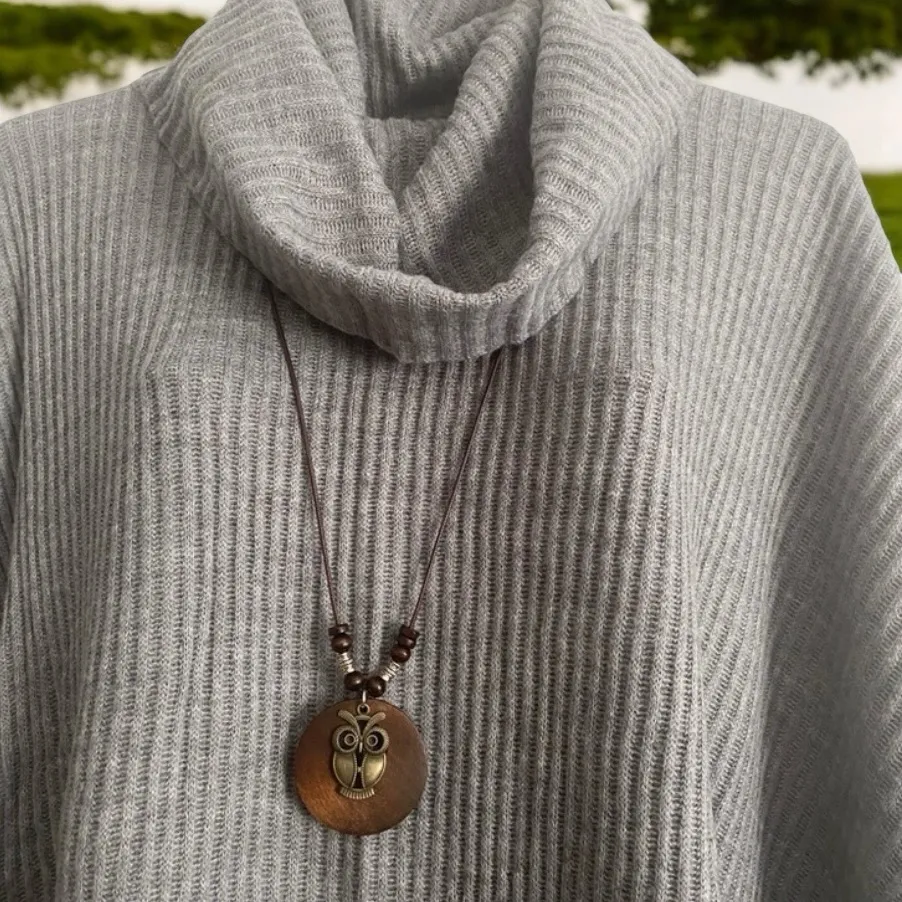 1pc Retro Owl Linen Accessories Ethnic Style Wooden Alloy‎ Sweater Necklace Brown - Image 9