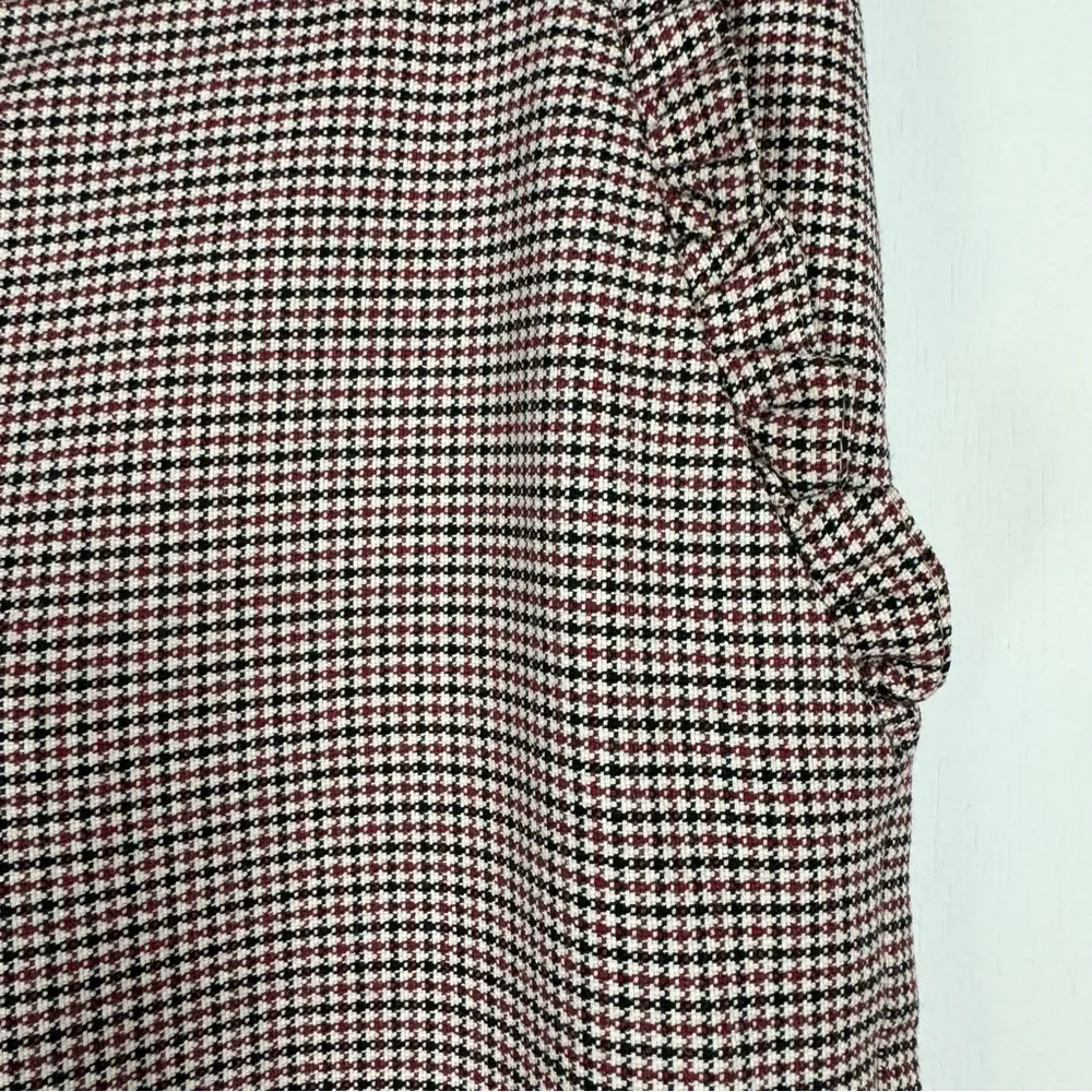 Zara Herringbone Trouser Pants Sz Large Ruffle Pockets High Rise Black White Red - Image 8